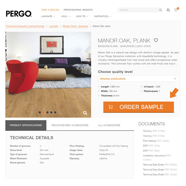 Order your pergo sample - step 2